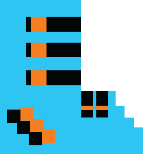 Smashing Good Pinatas pixel-art design: a blue ski boot