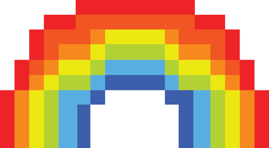 Smashing Good Pinatas pixel-art design: a rainbow
