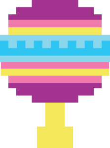Smashing Good Pinatas pixel-art design: a striped baby rattle