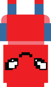 Smashing Good Pinatas pixel-art design: a red Spider-Man character with white eyes