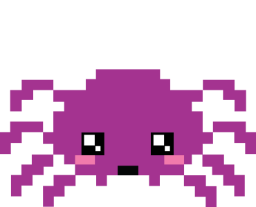 Smashing Good Pinatas pixel-art design: a purple spider hanging from a thread